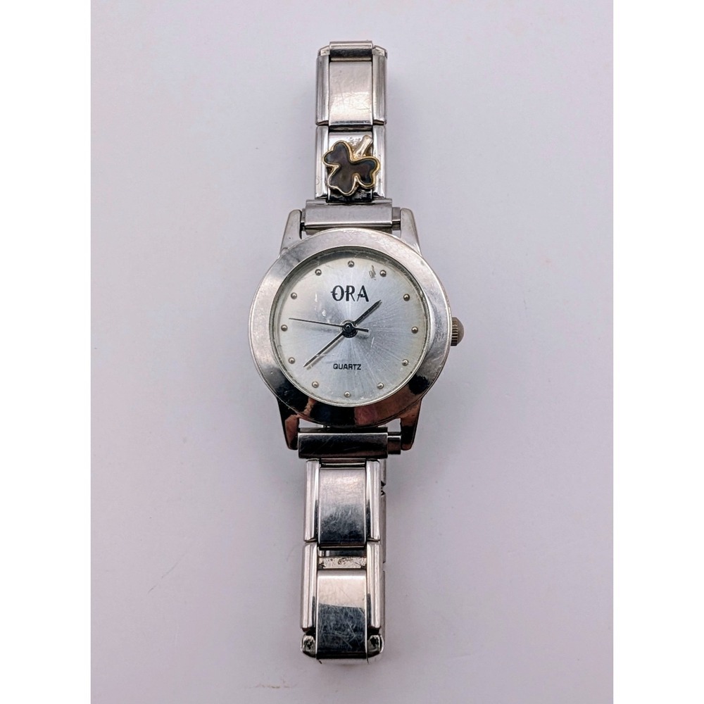 Clover ORA Beautiful Round Silver Tone Dial Expansion Bracelet Watch New Battery